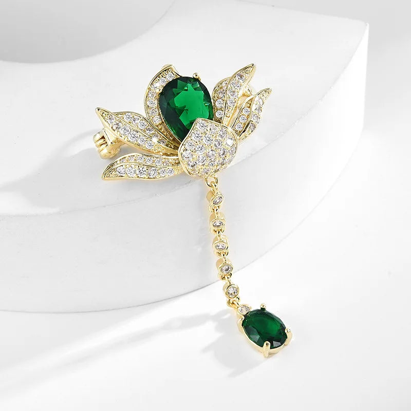 Ancient style tassel lotus brooch, high-end women's design cheongsam corsage, suit chain decoration collar pin