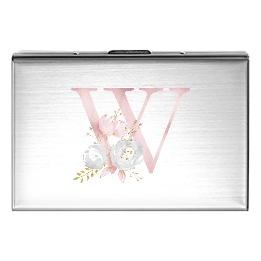 Tejesa Metal Business Card Holder - Slim Pocket Business Card Case for Unisex /Stainless Steel IC Cards /Pink Flower Print Series