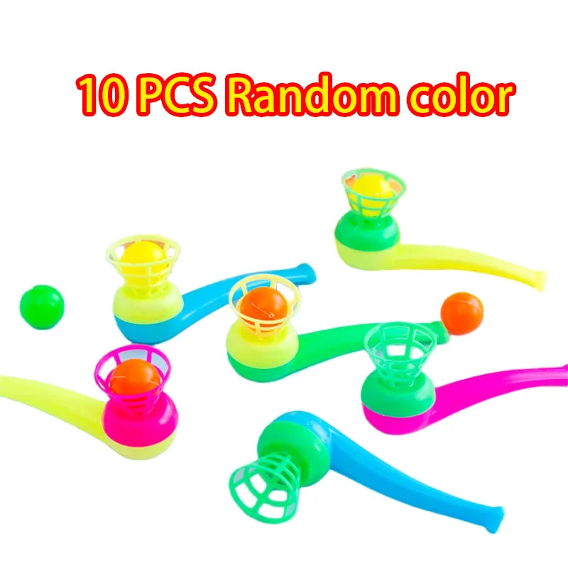 10PCS/Set Blow Pipe & Balls Kid Blow Blowing Children Toys Sports Games Gift Plastic Pipe Balls Toy For Girls Color Random ﻿