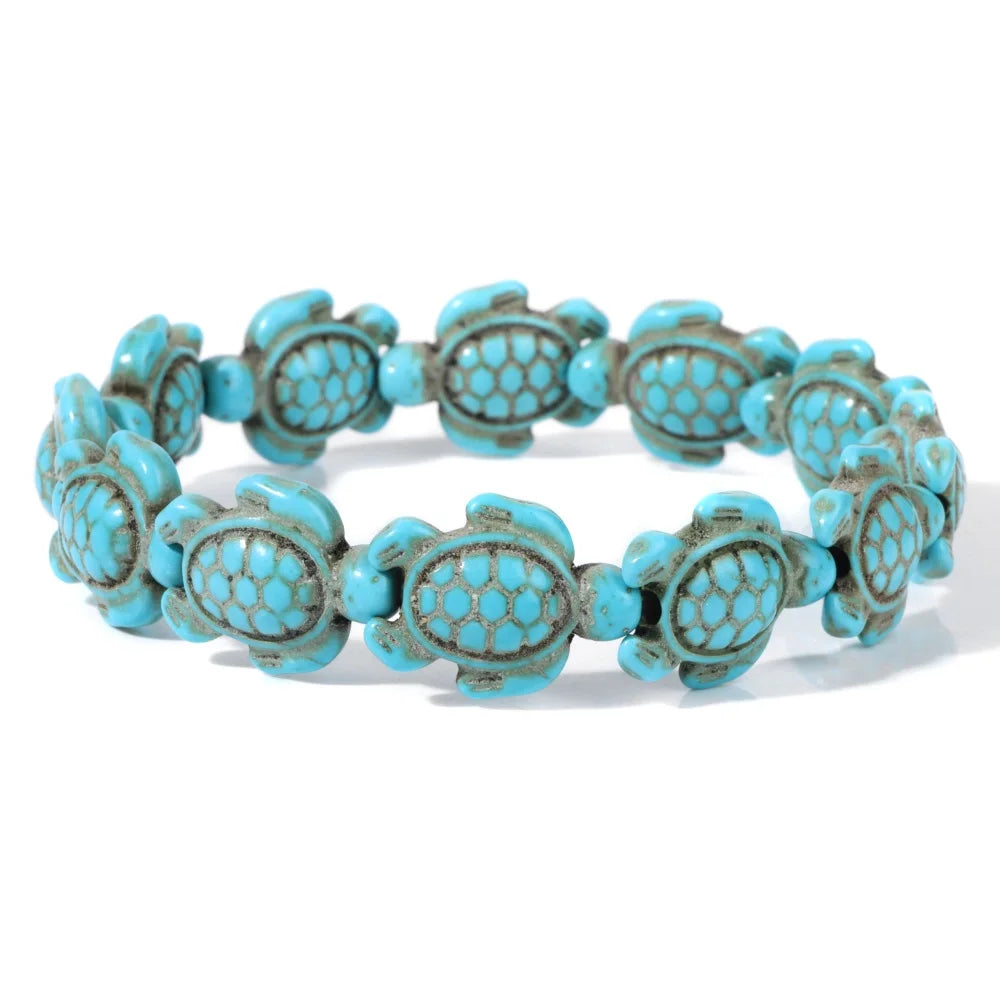 Colorful Skull Bracelet Sea Turtles Beaded Bracelets For Women Men Pink Red Blue White Howlite Stone Elastic Friendship Bangles