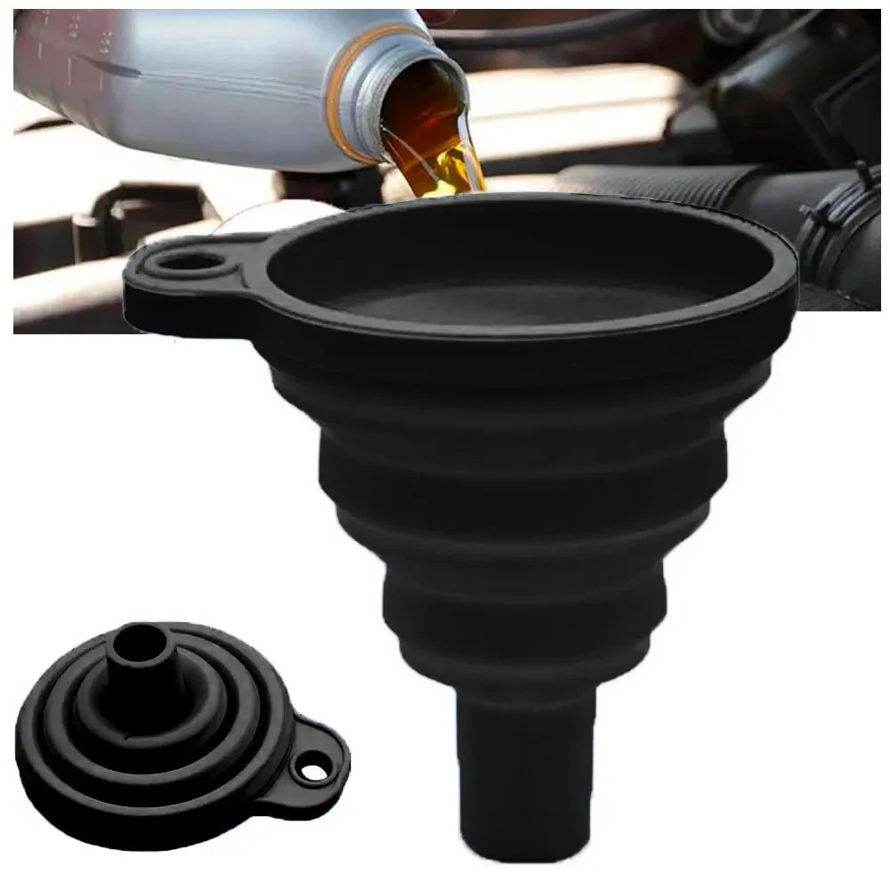 Hemasa Set of 2 Pcs Engine  Car  Silicone Liquid Funnel Washer Fluid Change Foldable Portable Auto Engine Oil Petrol Change Funnel