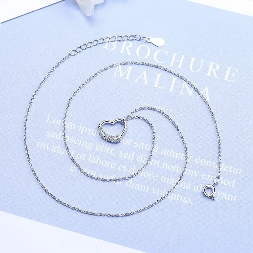 Heamsa 925 Sterling Silver  Love Diamond Zircon Pendant Women's  Chain Necklace (40cm +3.5cm)