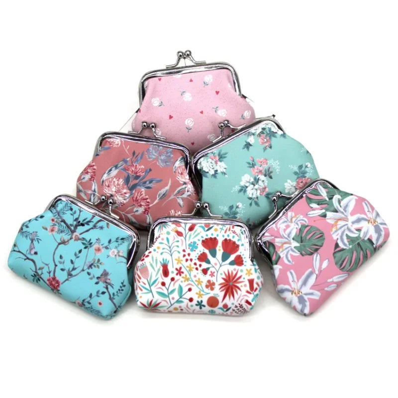 Hemasa  Flower Printing Coin Purses Girl  / Ladies  Purse Female Mini Money Bag PU Leather Key Card Holder Wallet