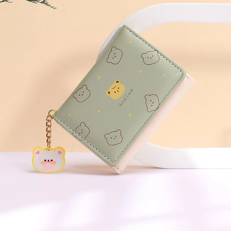 Women Short Thin Korean Version Cute Cartoon Bear Ladies Small Wallet Student Three-fold Wallet Female Fashion Short Coin Purse