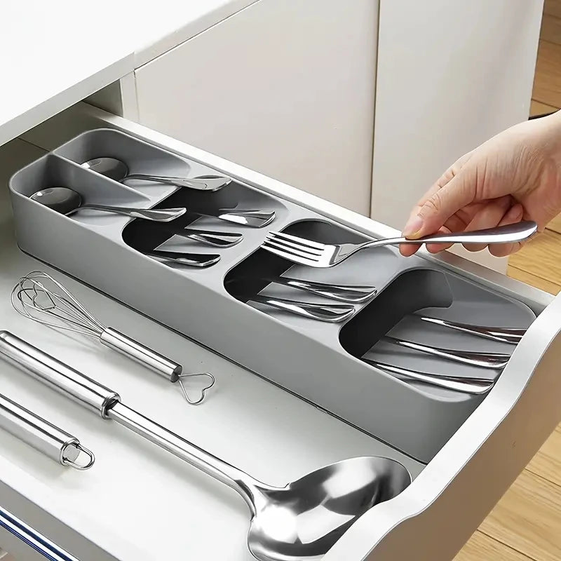 Tejesa Multi-purpose Cutlery Storage Tray Cutlery Fork Spoon Compartmentalized Organizer Kitchen Drawer Categorized Storage Boxes