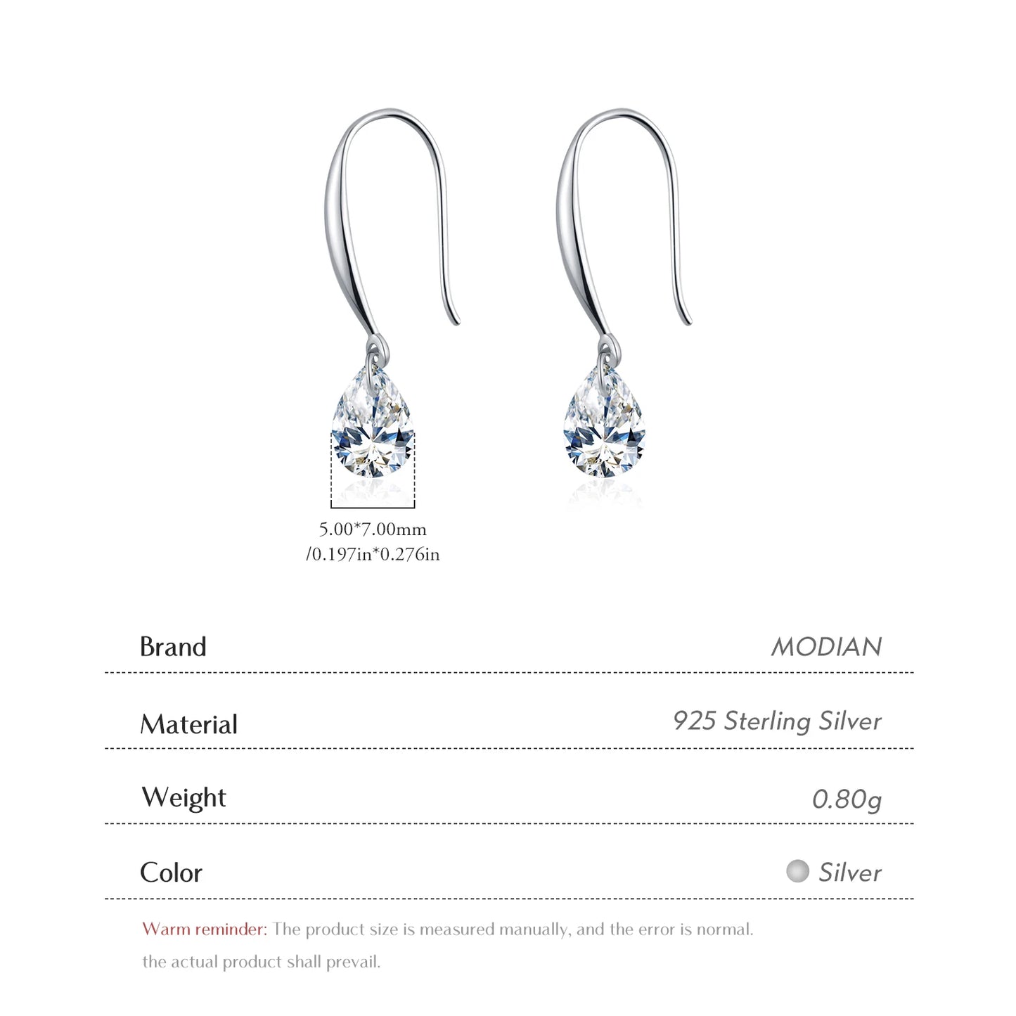 MODIAN Fashion Sparkling Hook Earrings 925 Sterling Silver Shiny CZ Water Drop Sway Dangle Earrings For Women Fine Jewelry