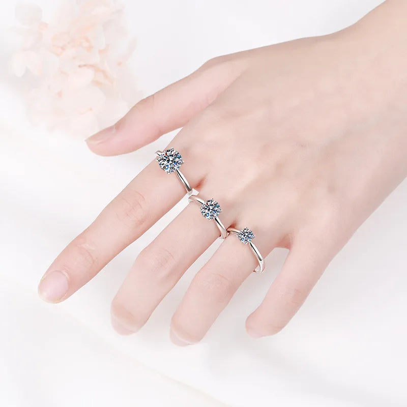 Heamsa Real 925 Sterling Silver 2CT Moissanite Ring For Women Round Brilliant Diamond Solitaire Wedding Engagement Rings