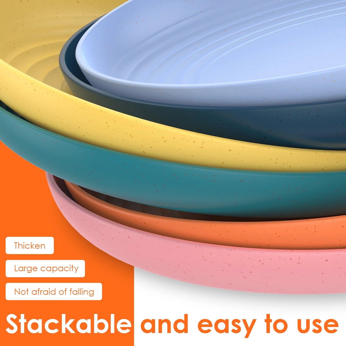 Tejesa 6Pcs Circular Dining Plate 8.74 Inch Plastic Dinner Plate Microwave and Dishwasher Safe Dish Food Pan for Kitchen Picnic Tray