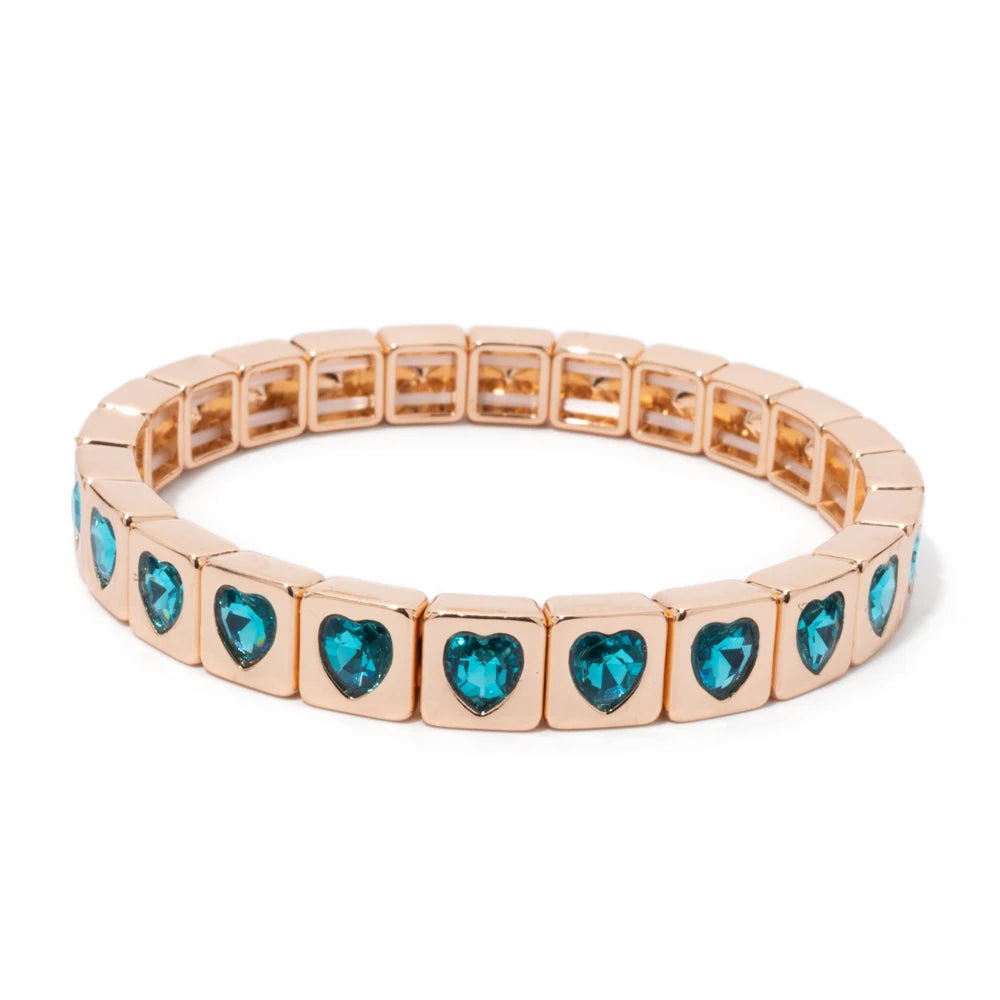 8mm Square Shape Love Bangle For Women Rainbow Color Peach Boho Enamel Elastic Beads Bracelets