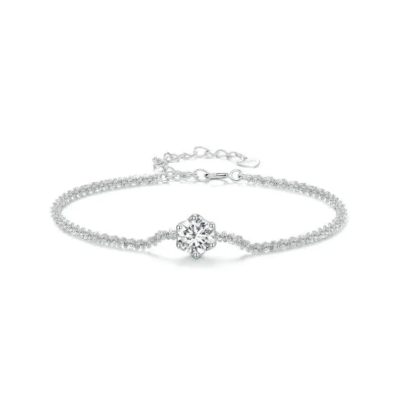 Tejesa Round White Moissanite Bracelet for Women, 1 Carat Lab Grown Diamond 925 Sterling Silver Elegant Bracelet