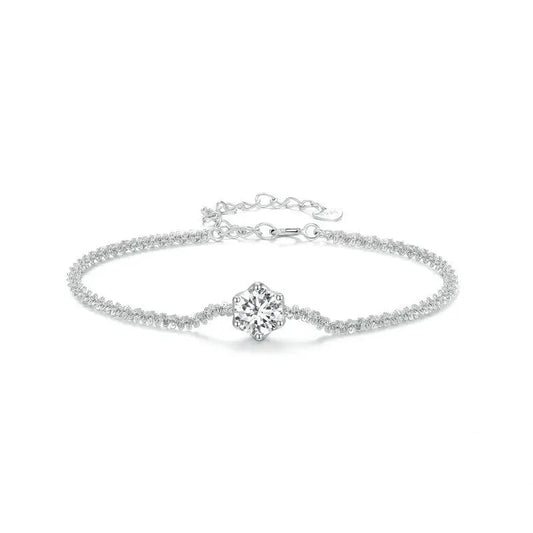 Tejesa Round White Moissanite Bracelet for Women, 1 Carat Lab Grown Diamond 925 Sterling Silver Elegant Bracelet