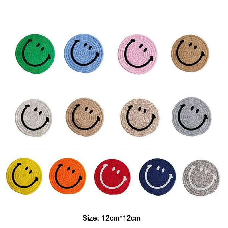 Hemasa Smiling Face Round Mat Woven Placemats Anti Slip Dining Table /Cup Coasters(Set of 6)