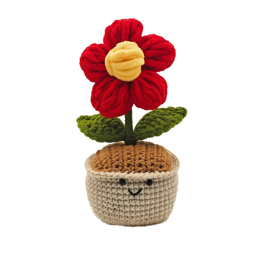 Hemasa  Crochet Puff Flower Potted Desk Decor /Handwoven Flower /Knitting Flowers /Bookshelf Decor /Halloween Gift