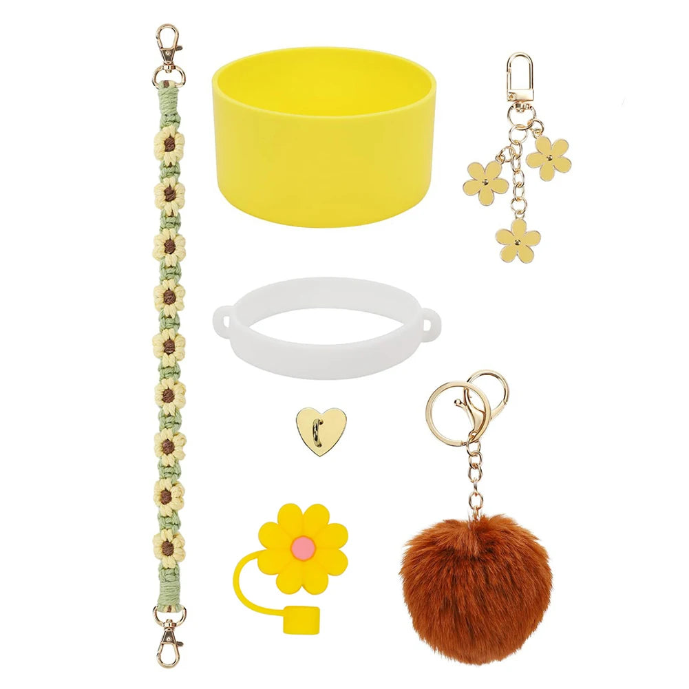 Water Cups Accessories for Stanley 40oz Tumbler Siliocne Water Bottle Boot Straw Lid Handle Strap Keychain Charm Chain Cup Decor
