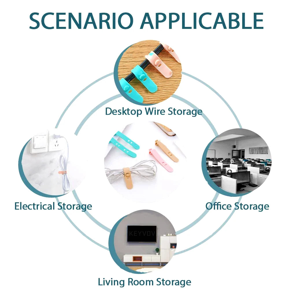 Tejesa 20/12 PCS Cable Ties Cord Organizer Management Silicone Wire Holder Straps Zip Clips Reusable Tie Wraps Keeper winder Rubber