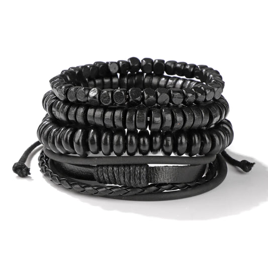 Fashion Braided Wrap Leather Bracelet Vintage Wood Beads Feather Skull Arrow Ethnic Bracelets Bangles Men Women Energy Jewelry