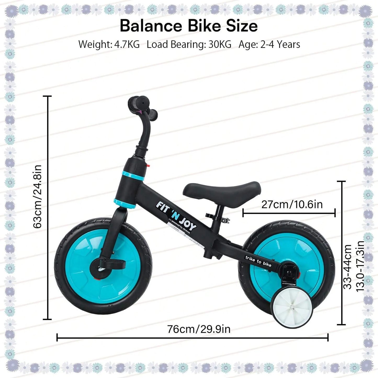 Toddler Training Bicycle for Boys Girls 2-4, 4-in-1 Kids Balance Bike with Pedals & Training Wheels