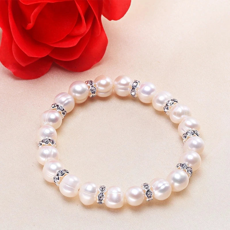 Hemasa White 8-9mm  Natural Freshwater Pearl  Bracelet For Women