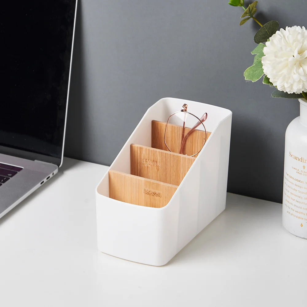 Multipurpose Desktop Storage Box TV Remote Holder  Wooden Table Organizer For Bedroom Living Room Household Detachable Partition