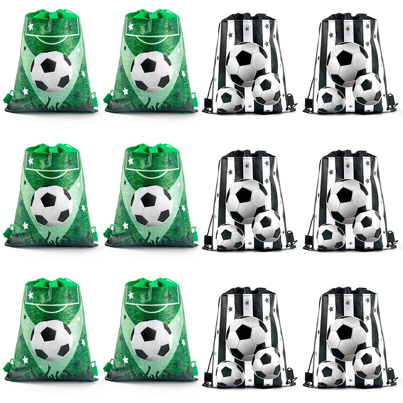 3/6/12pcs Children Football Drawstring Bags Football Backpack Sport Party Drawstring Goodie Favor Bags Gifts Birthday Party