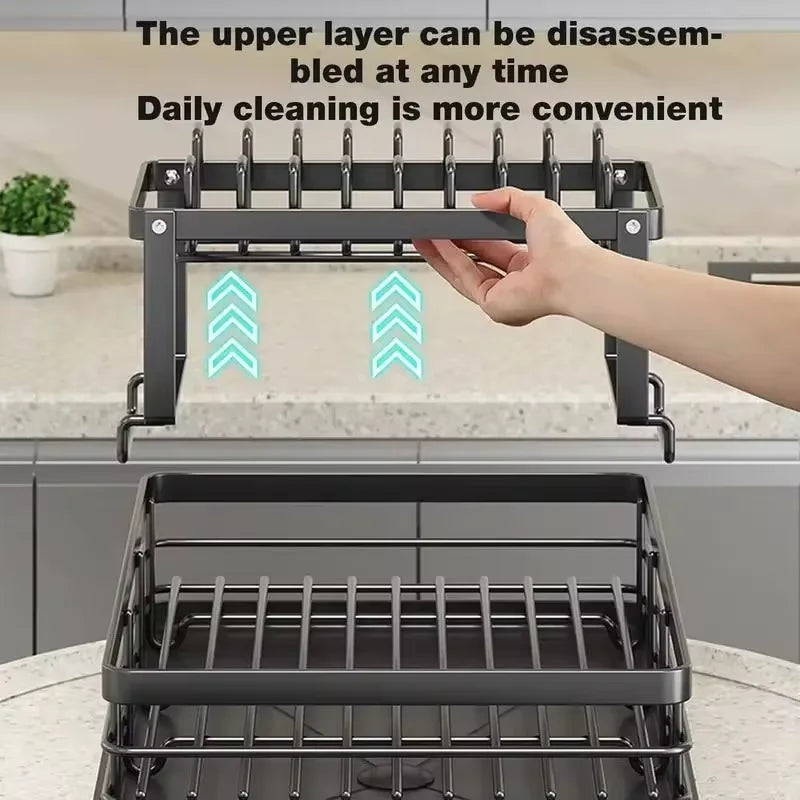 2025 NEW Kitchen plate storage box with drainboard above sink countertop tableware storage rack tableware drying rack adjustable