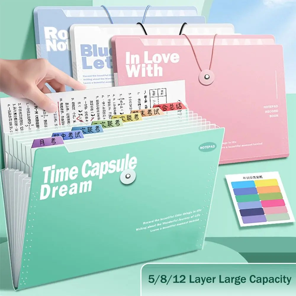 Hemasa A4 5/8/12 Pockets File Folder Test Paper Storage Folder Portable Waterproof File Organizer Large Capacity Classified Portfolio