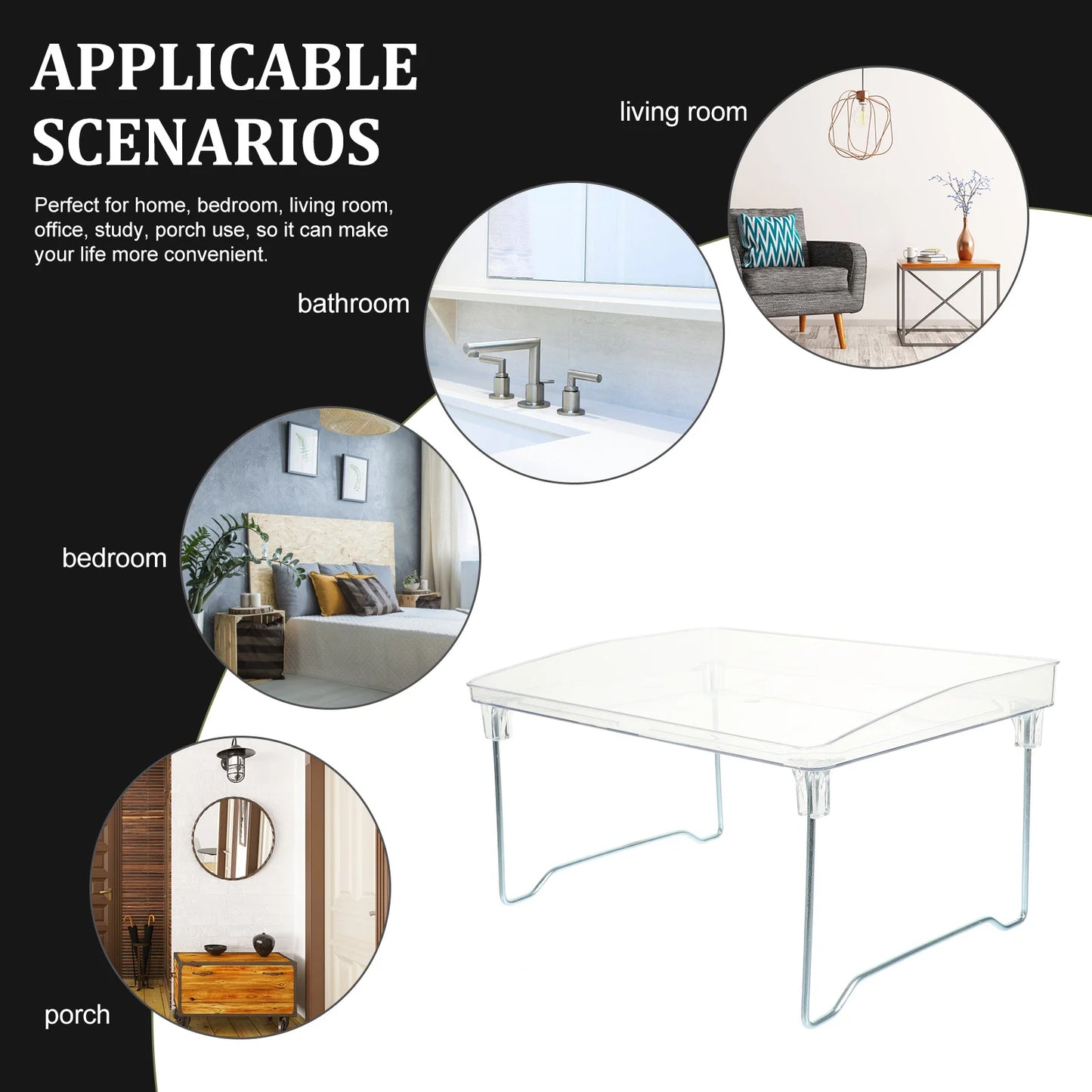 Hemasa Portable Breakfast Tray Table for Bed with Folding Legs and Clear Acrylic Surface