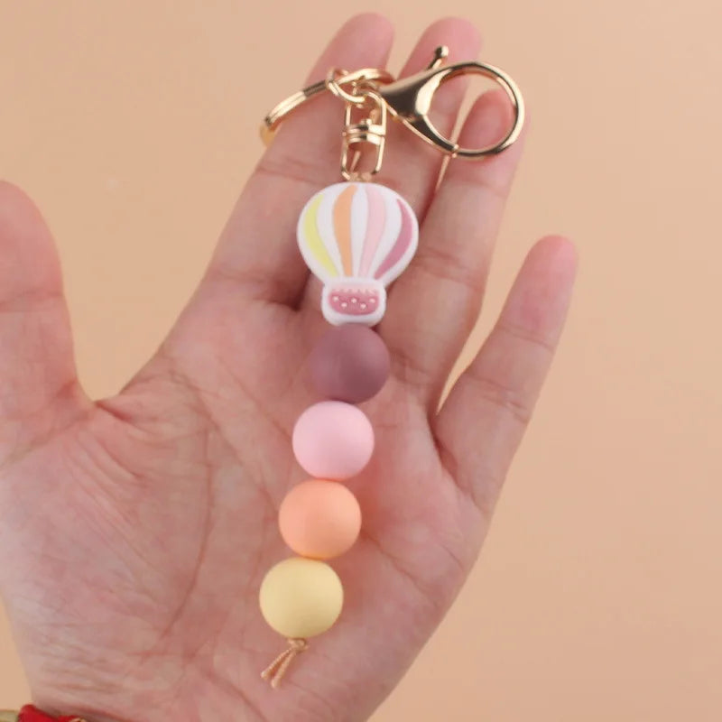 Hemasa Silicone Bead  Balloon Keychain  with  Round Beads Key Chain For Women /Girls Birthday Gift for  Car  /Bag