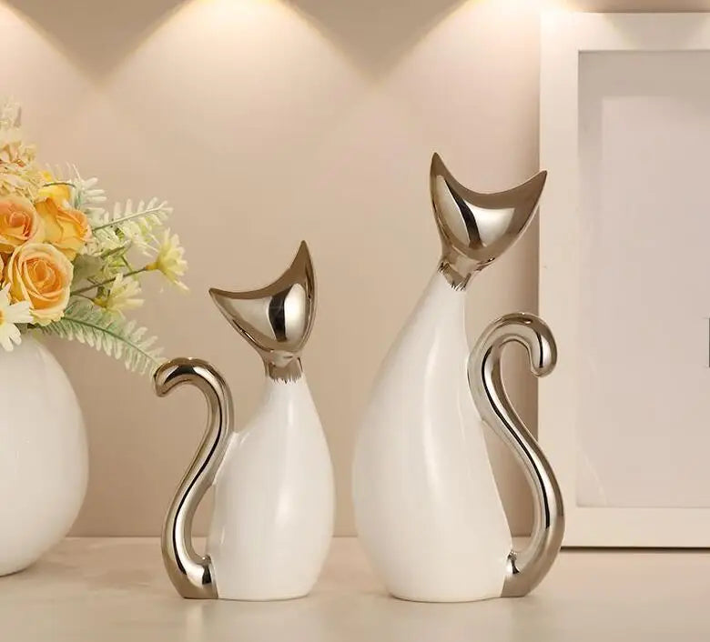 Modern Cute Ceramic Cat Ornaments Office Cafe Table Sculpture Art Crafts Home Livingroom Porch Table Animal Figurines Decoration