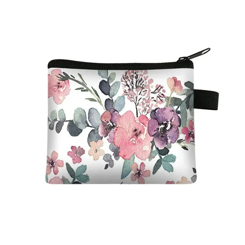 Tejesa Floral Print Cosmetic Bag Girl Women Sanitary Napkin Storage Organizer Bag Coin Card Money Eearphone Lipstick Holder Pouch