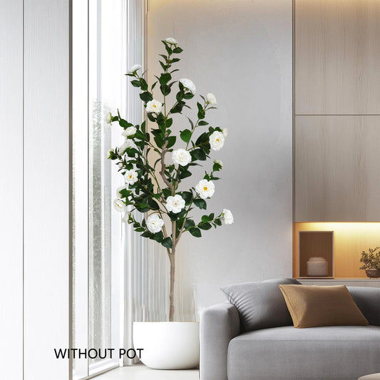 125-195CM New Artificial Camellia Tree with Plastic Pot indoor fake plant for home Living Room Office Garden Wedding Party