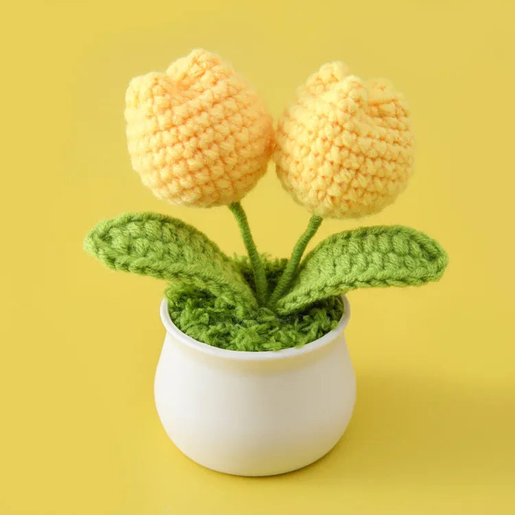 Hemasa Crochet Sunflowers Pot Creative Knitted Flowers Artificial Flower Hand Woven Finished Plant Car Desktop Decor Gift