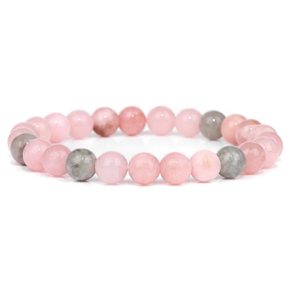 Pink Stone Bracelets 8mm Round Beaded Bracelets Rose Pink Quartzs Cat Eye Reiki Energy Stretch Bangle Jewelry Gifts For Women