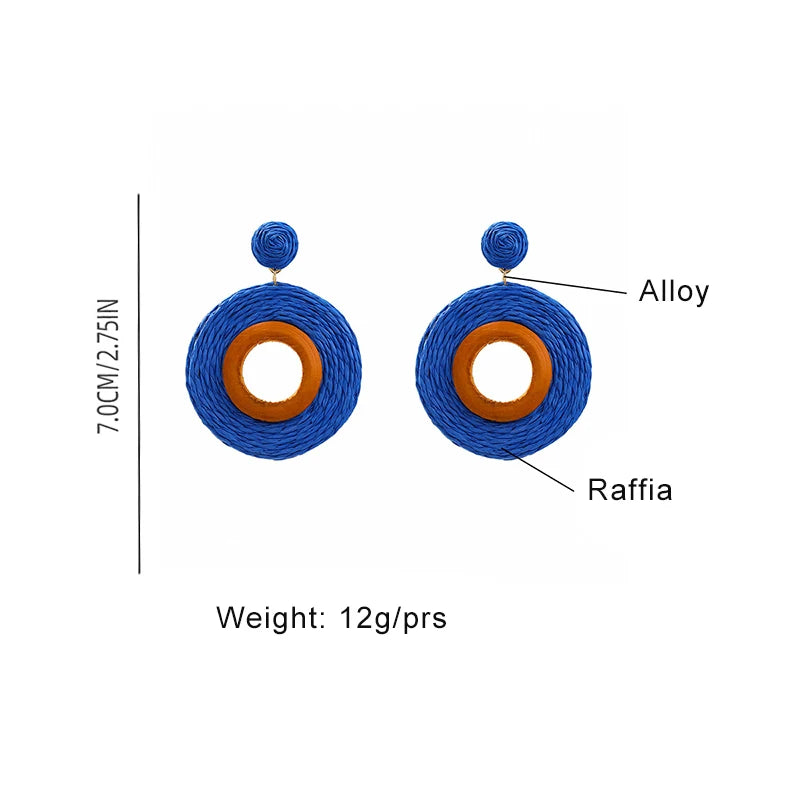 Hemasa Long Drop Raffia Wood Dangle Post Earrings For Women/ Multi Color Trendy New Style Fashion Jewelry