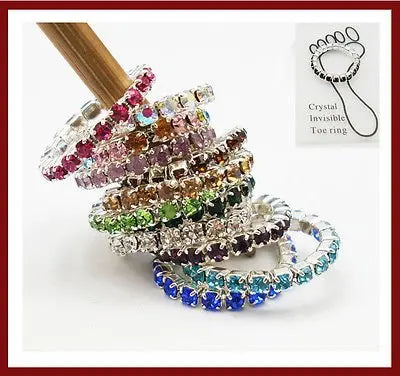 Hemasa 12pcs (12 Colors) Elastic Crystal Toe Ring /Mixed Color