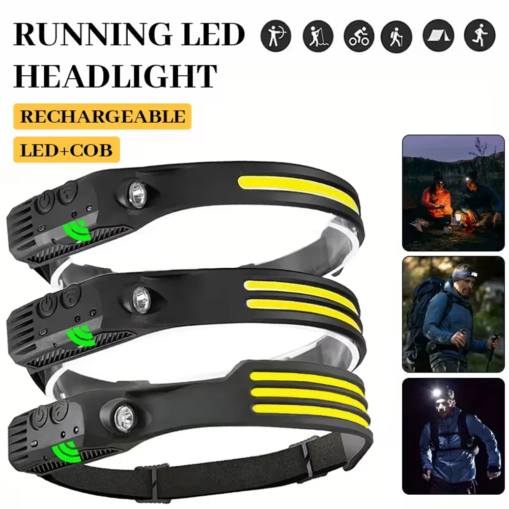 Hemasa COB LED Induction Headlamp USB Rechargeable Lamp with Built-in Battery Outdoor Camping Fishing Light Emergency Working Lantern