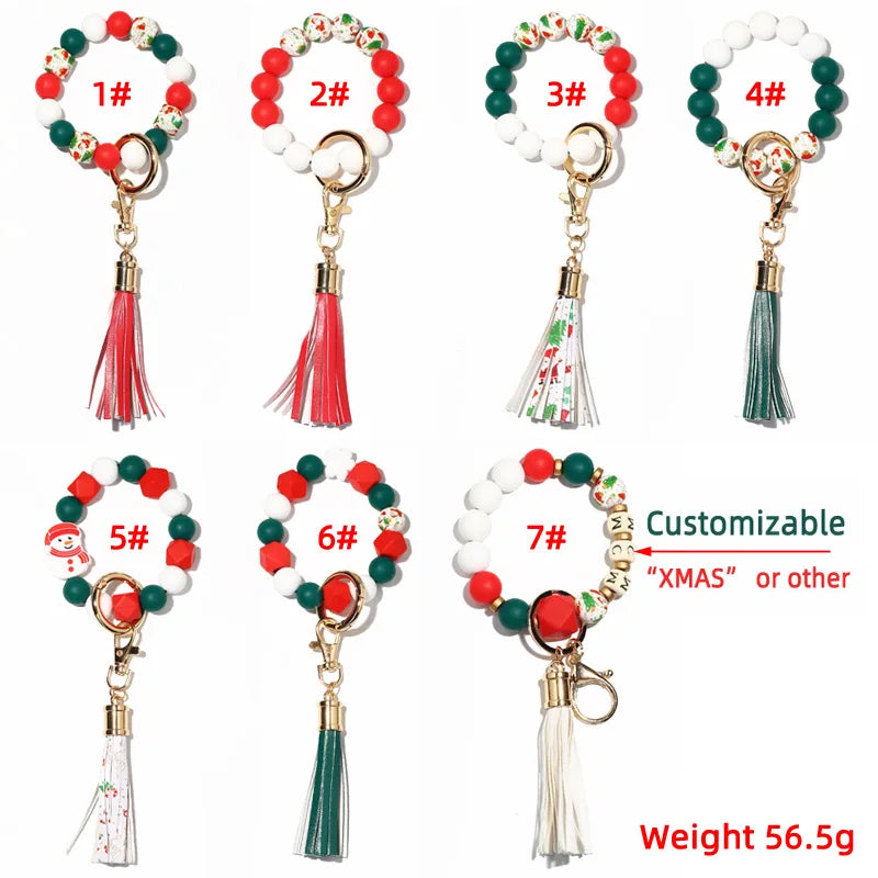Hemasa Silicone Beads With Wooden Bead Key Chain Bracelet  For  Gift