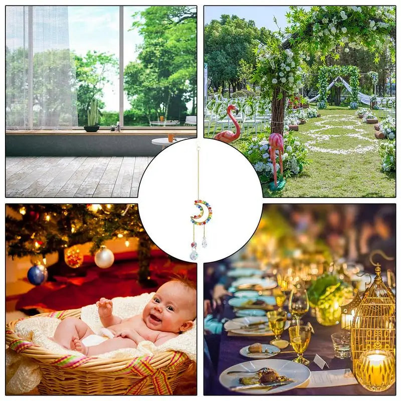 Wind Chime Prism SuncatcherRainbow Maker Light Catcher Sun Moon Star Heart Shape Handmade Crystal Pendants For Window Garden
