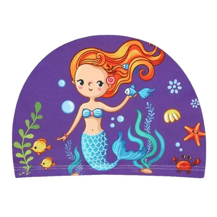 Hemasa Swimming Cap for Children Elastic Fabric Cute Cartoon for Long Hair Lovely Kids Protect Ears Swim Pool Hat for Boys Girls Swim