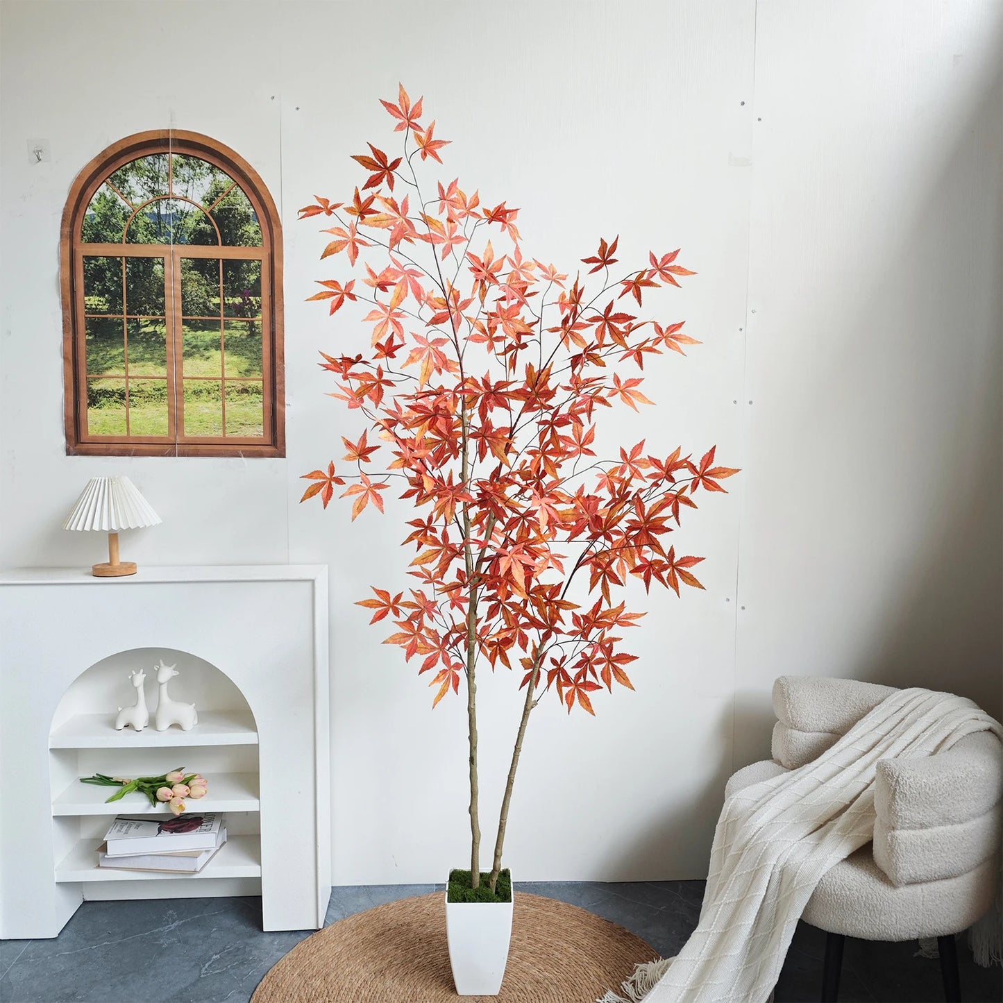 180-210cm Large Artificial Maple Leaf Tree with Plastic Pot Indoor Outdoor ornament Home garden Room festival party decoration