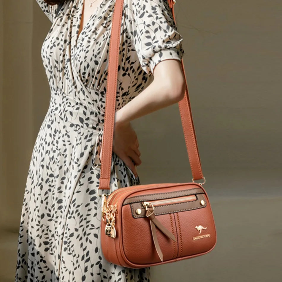Hemasa  3 layers Leather Purses and Handbags for Women/ Hot Luxury Designer Shoulder Crossbody Bag