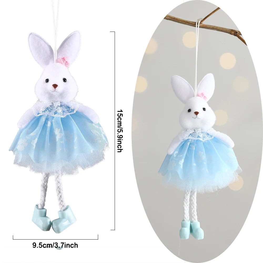 Hemasa Easter Bunny Hanging Ornaments Pastel Purple Green Blue Yellow Skirt Rabbit Doll Figurine Kids Gifts Spring Easter Decorations