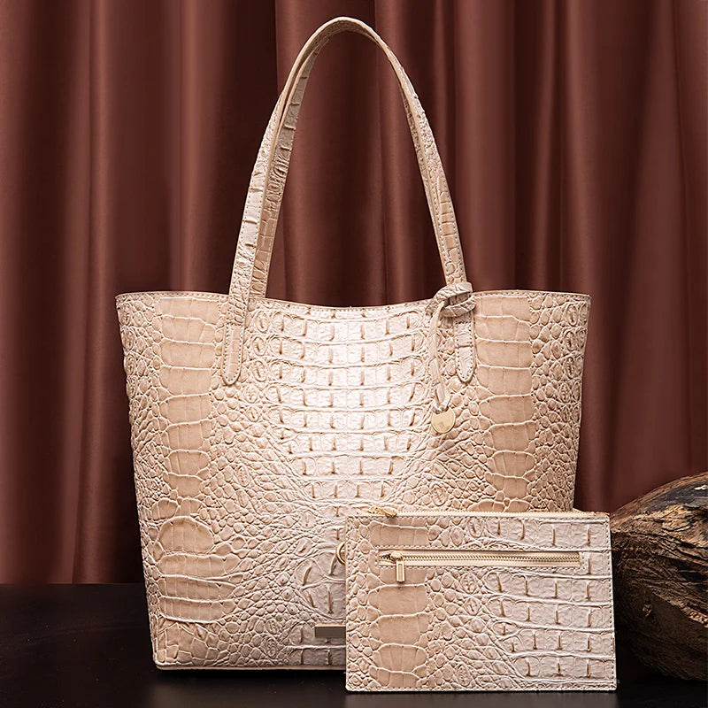 Leather Fashion Two Piece Crocodile Pattern Single Shoulder Tote Bag