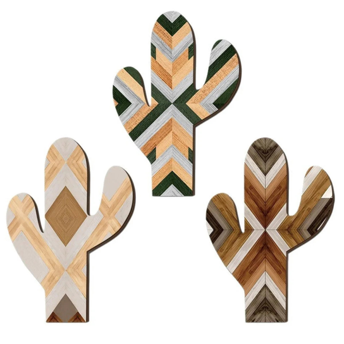 Hemasa 3Pcs Wooden Wall Decor Bohemian Style Cactus Decor, Rustic Flower Patterns Wood Home Decor Western Decor