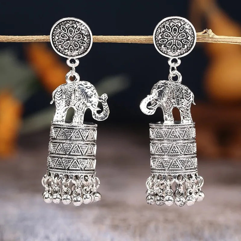 Hemasa Classic Jhumka Earrings for Women Nepal India Vintage Elephant Shaped Carved Tassel Earrings Brincos Kolczyki