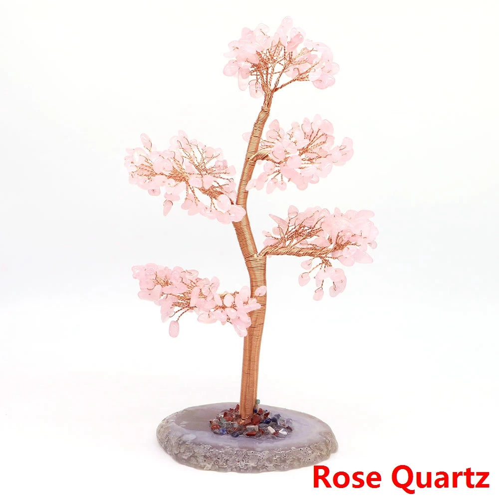 Natural Healing Crystal Stone Amethyst Tree Wire Wrapped Agate Flake Base Home Office Desk Living Room Feng Shui Decor Gifts