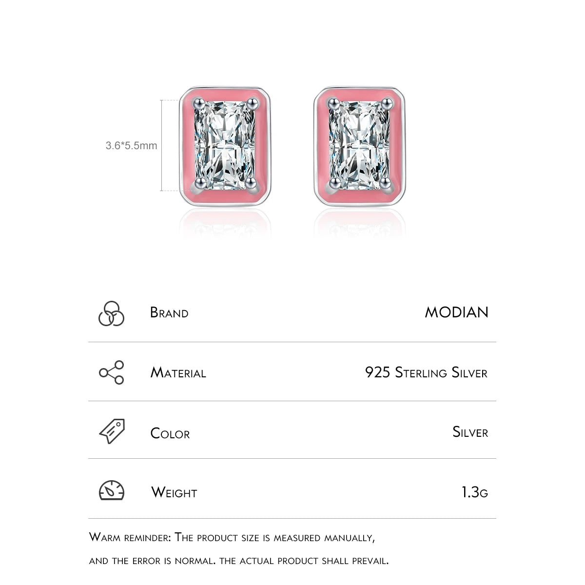 Modian 925 Sterling Silver Rectangle Enamel Fashion Stud Earrings Sparkling Zirconia Earrings for Women Wedding Fine Jewelry