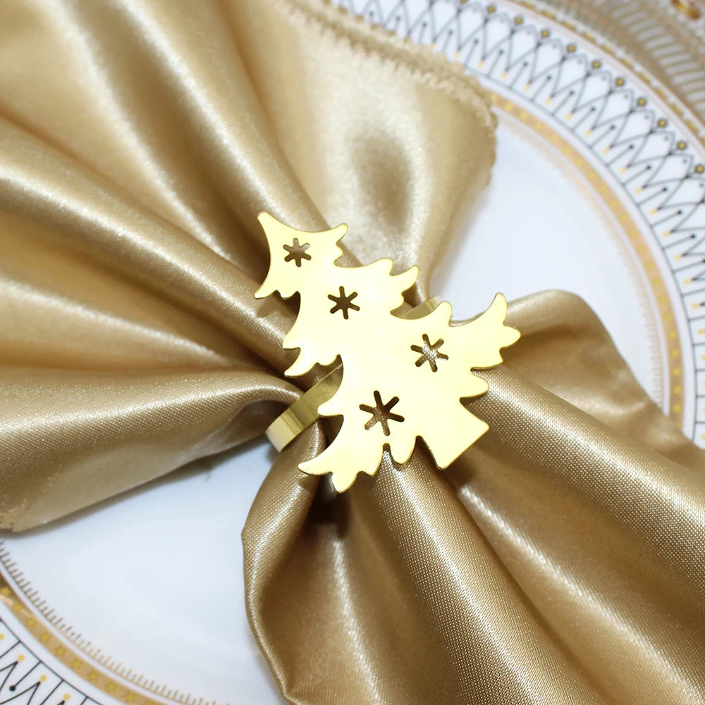 12Pcs Christmas Tree Napkin Ring Gold Napkin Holder Metal Serviette Ring for Christmas Gift Wedding Party Dinner Table Decor