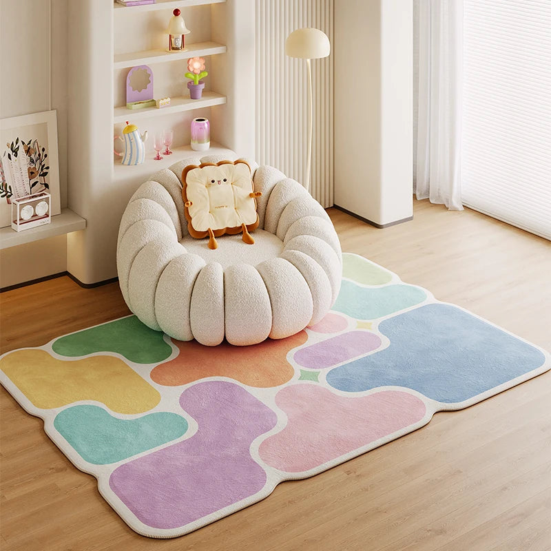 Living Room Large Area Light Luxury High End Building Block Carpet Fluffy Soft Bedroom Carpets Rainbow Square Thickened Rug 러그