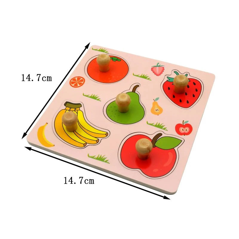 Hemasa Kids Montessori 3D Wooden Puzzle Hands Grab Child Puzzle Educational Learning Toys Baby Games Puzzles For Kids 1 2 3 Years Old